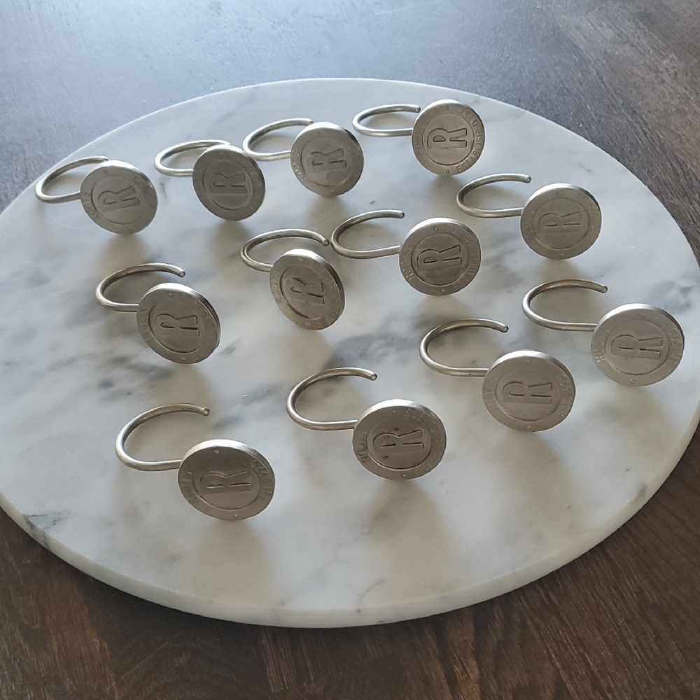 Roots Embossed logo Silver Decorative Shower Curtain Hook Set